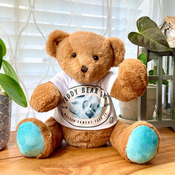 teddy bear urn for human ashes with custom t-shirt