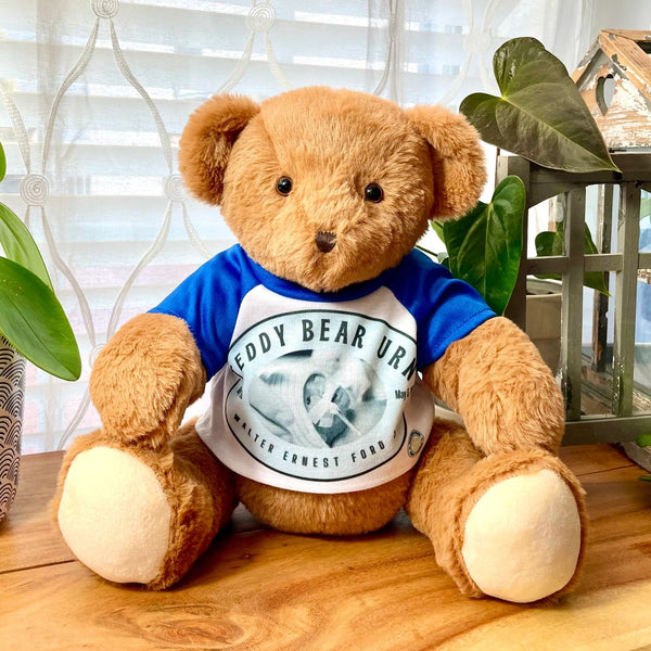 teddy bear urn for human ashes with custom t-shirt